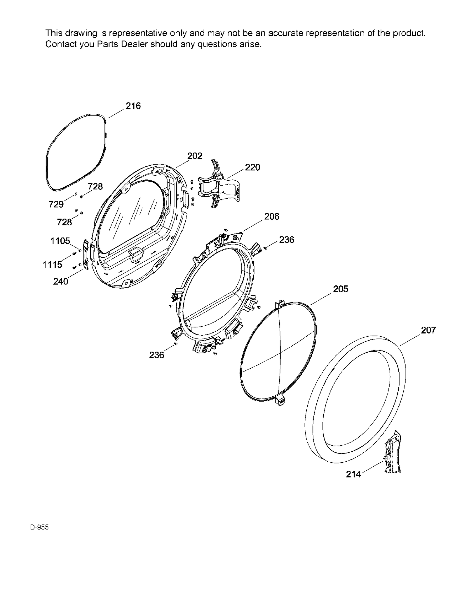 DOOR Diagram and Parts List for GFMS150ED1WW  General Electric Dryer