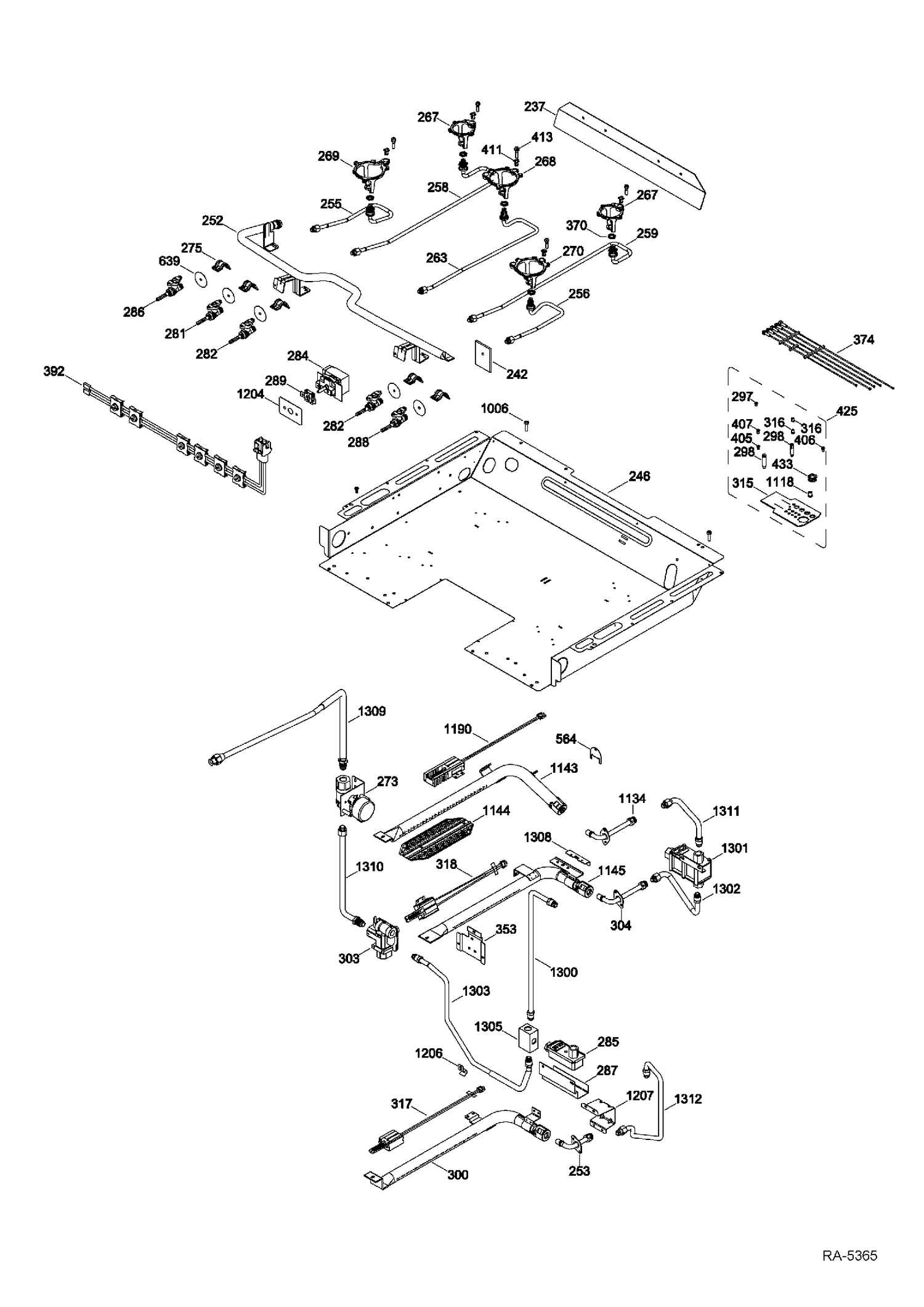 GAS & BURNER Diagram and Parts List for PCGB995SET2SS  General Electric Range