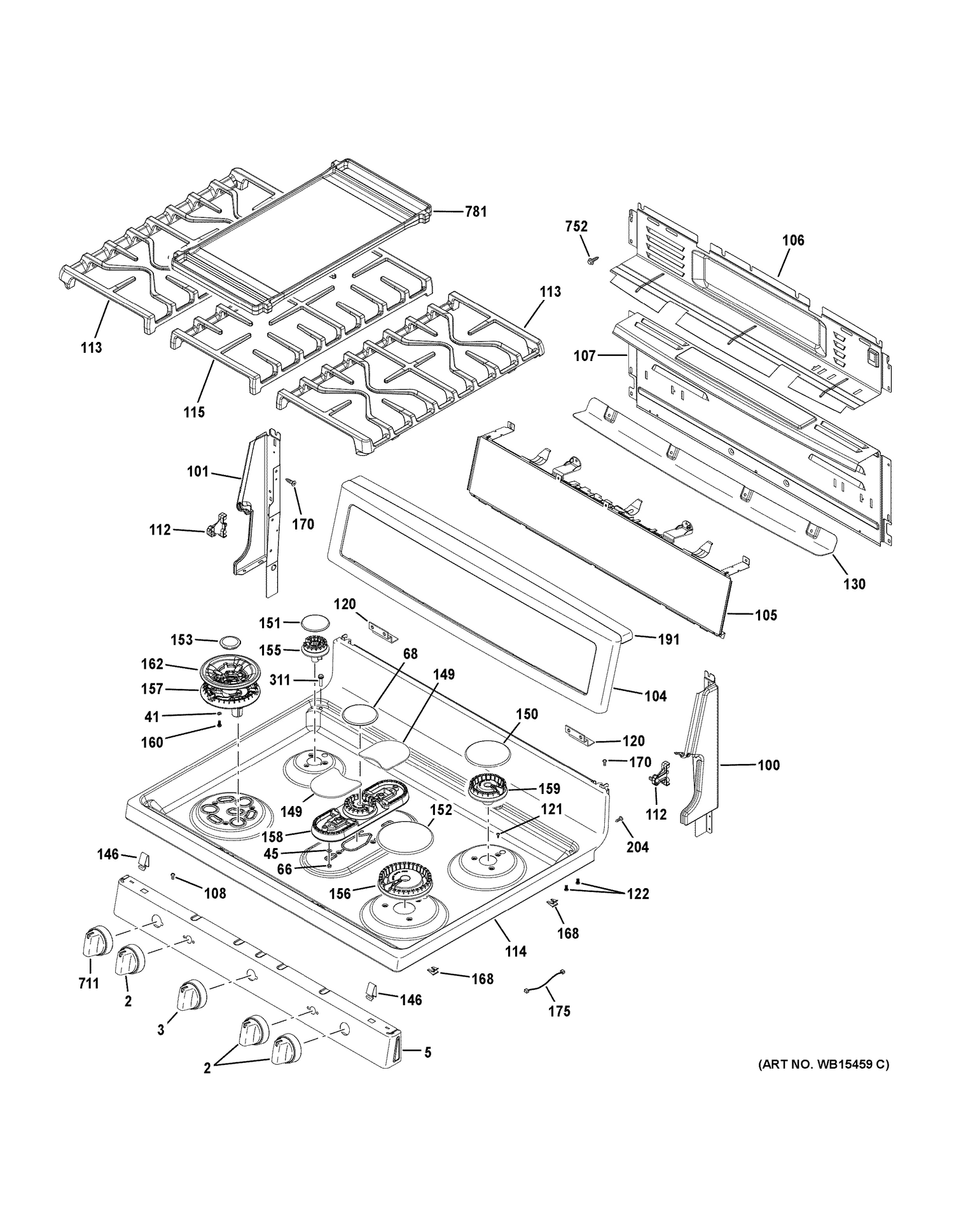 CONTROL PANEL & COOKTOP Diagram and Parts List for PGB930SEJ4SS  General Electric Range