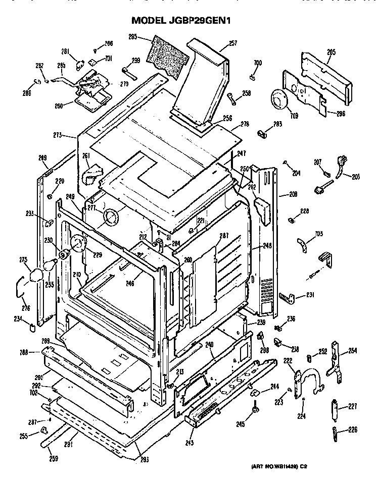 Main Body Diagram and Parts List for JGBP29GEN1  General Electric Range