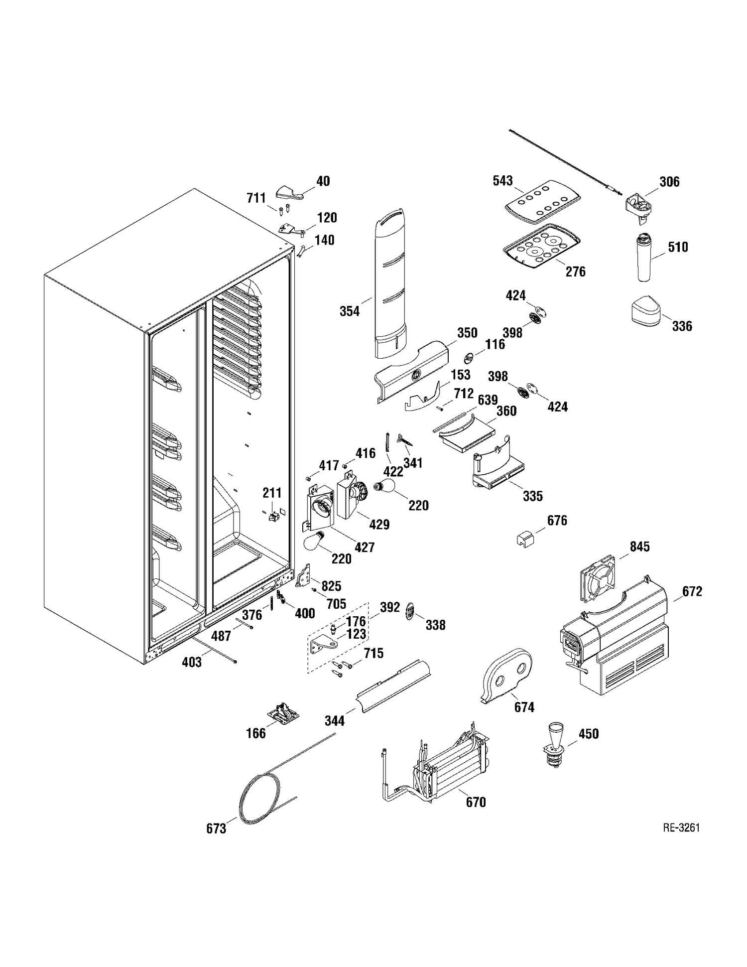 FF SECTION Diagram and Parts List for PSDS3YGXAFSS  General Electric Refrigerator