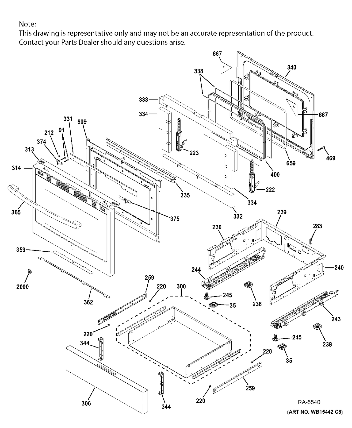 DOOR & DRAWER PARTS Diagram and Parts List for PCGB911SEJ3SS  General Electric Range