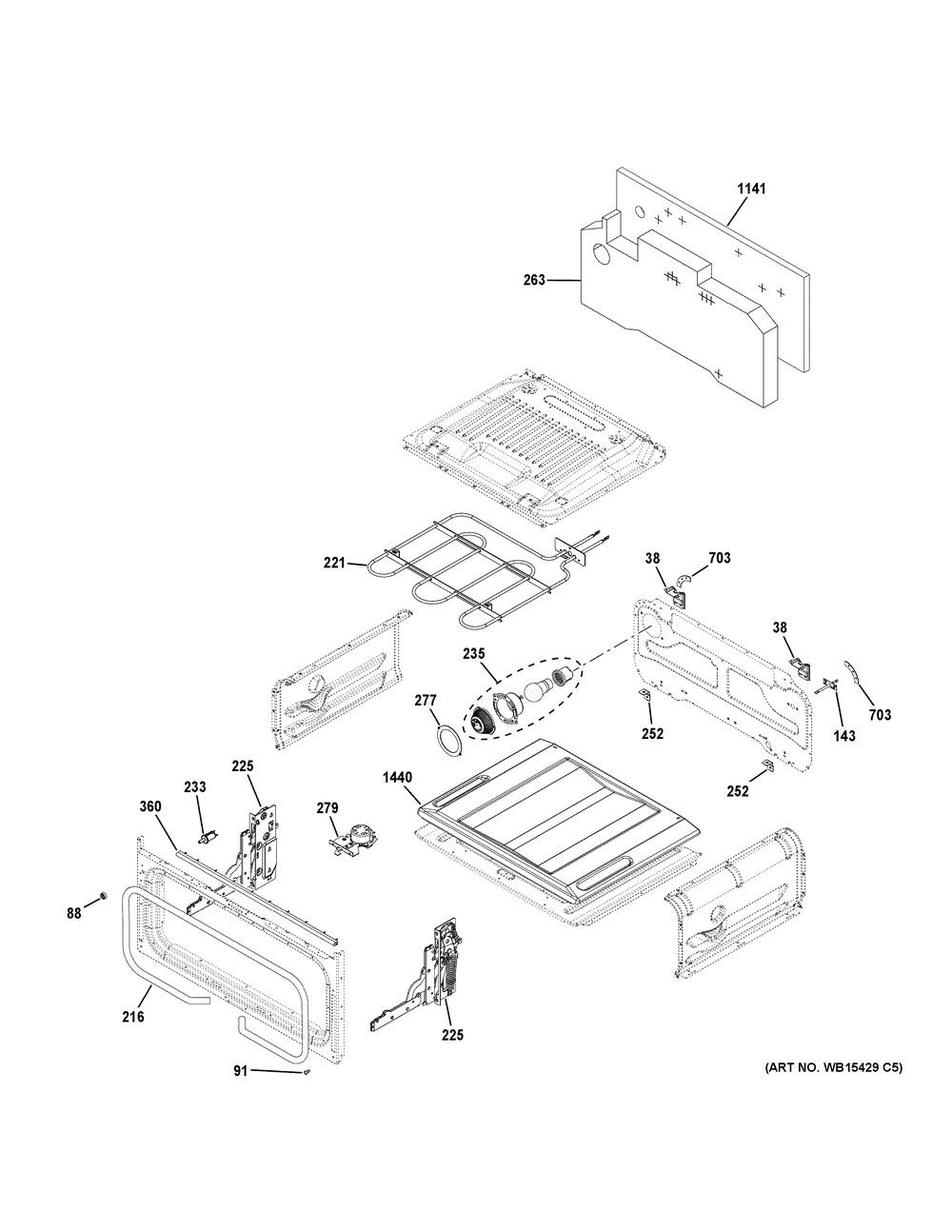 Upper Oven Diagram and Parts List for CGB550P3M1D1  General Electric Range