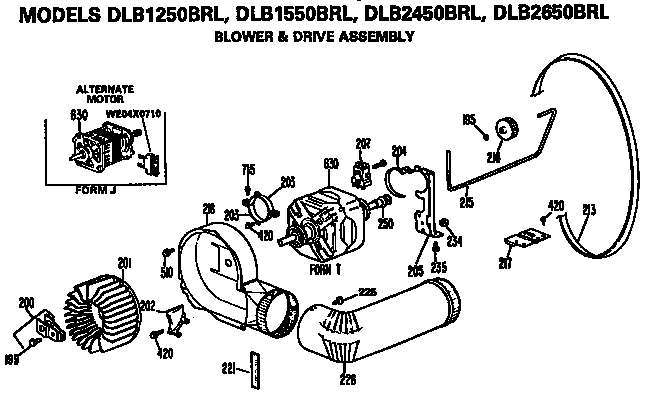 Blower And Drive Assembly Diagram and Parts List for DLB2650BRL  Hotpoint Dryer