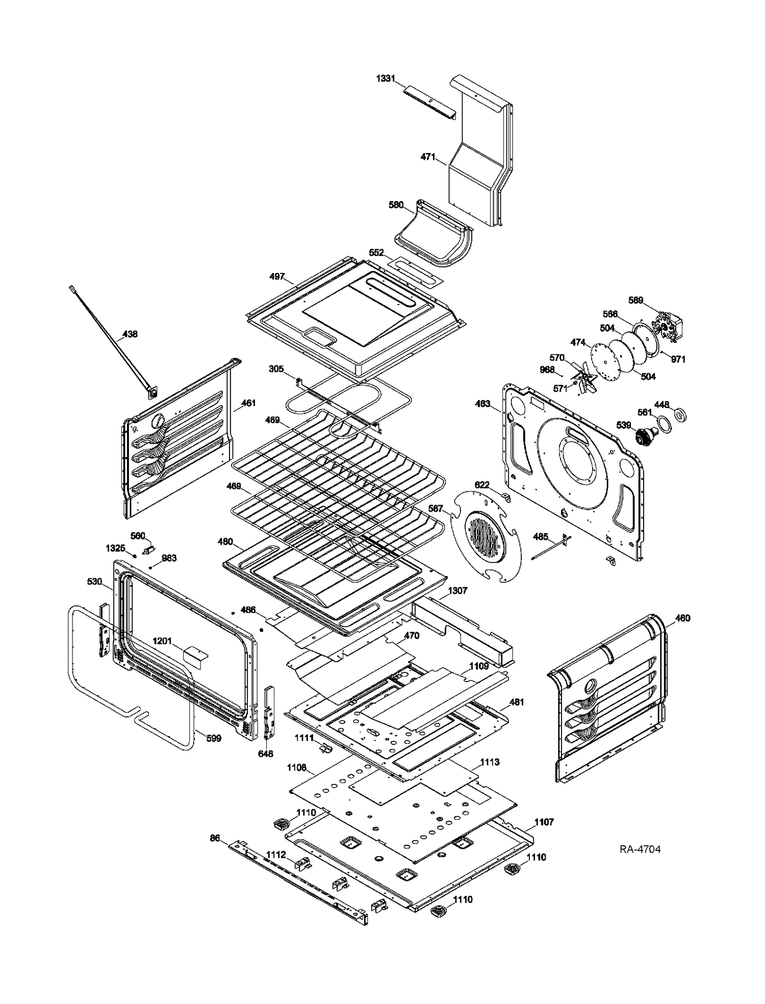 CHASSIS BOTTOM ASM. Diagram and Parts List for PCGB995SET1SS  General Electric Range