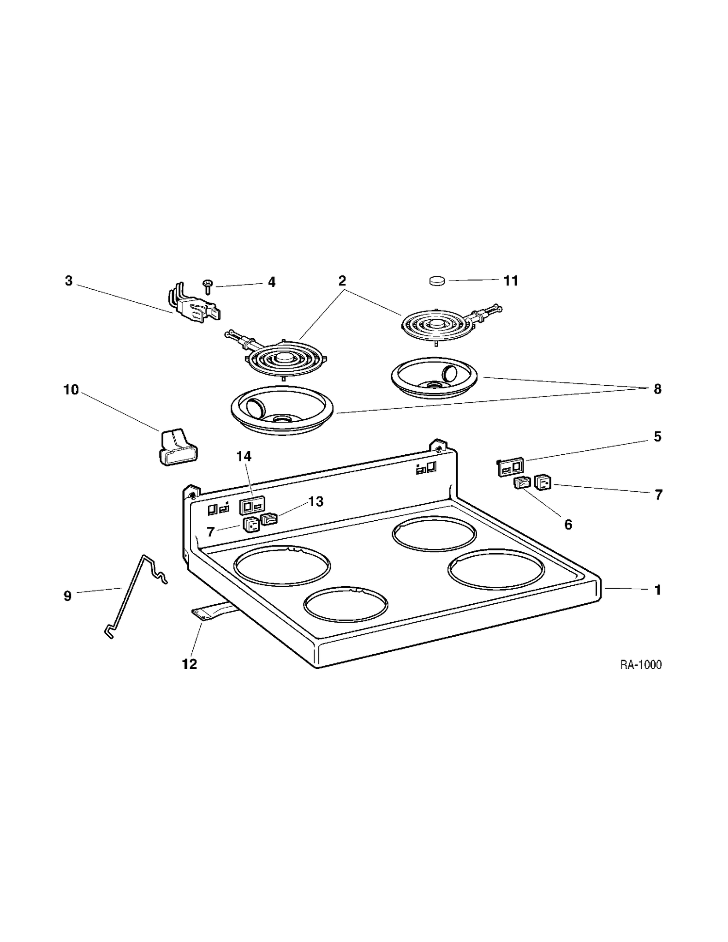 COOKTOP GROUP Diagram and Parts List for 10478-1  General Electric Range