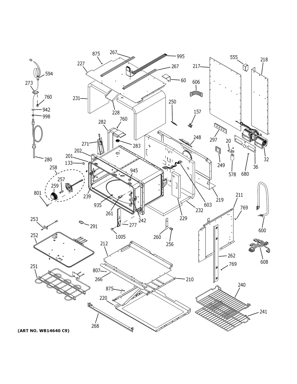 Lower Oven Diagram and Parts List for PT9200SL3SS  General Electric Wall Oven