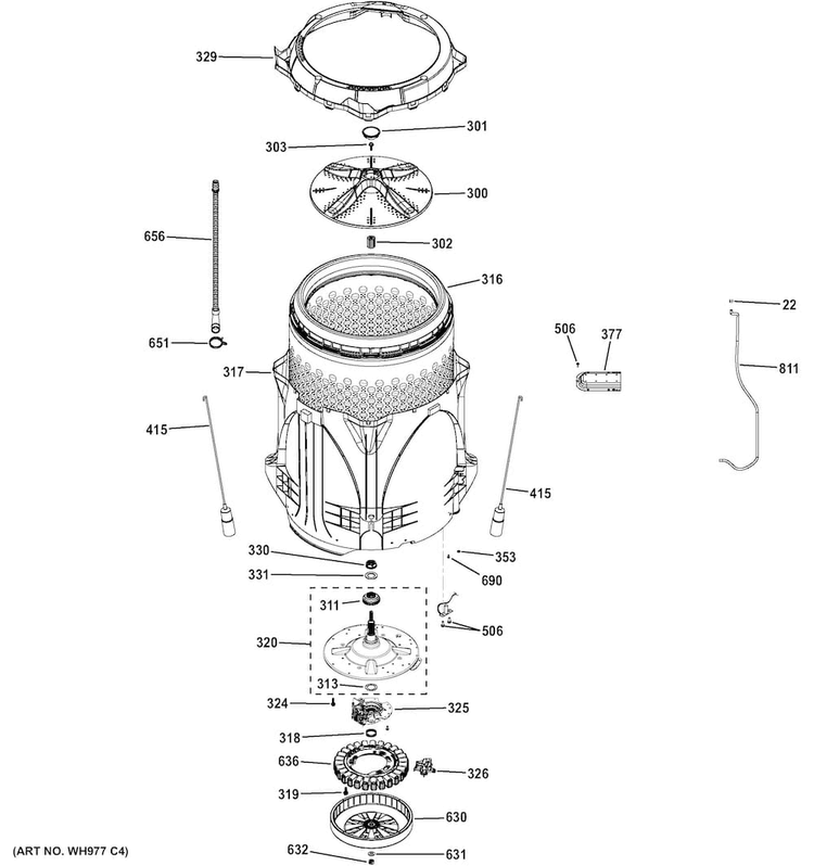 Tub & Motor Diagram and Parts List for GTW810SSJ0WS  General Electric Washer