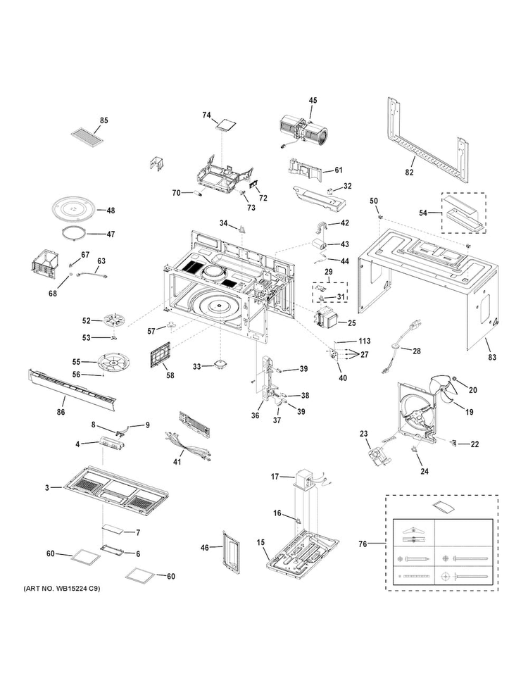 Oven Cavity Parts Diagram and Parts List for JNM7196DK2BB  General Electric Microwave