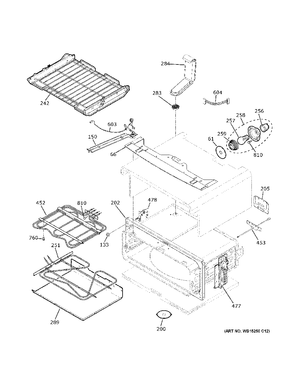 Upper Oven Diagram and Parts List for PB965YP4FS  General Electric Range