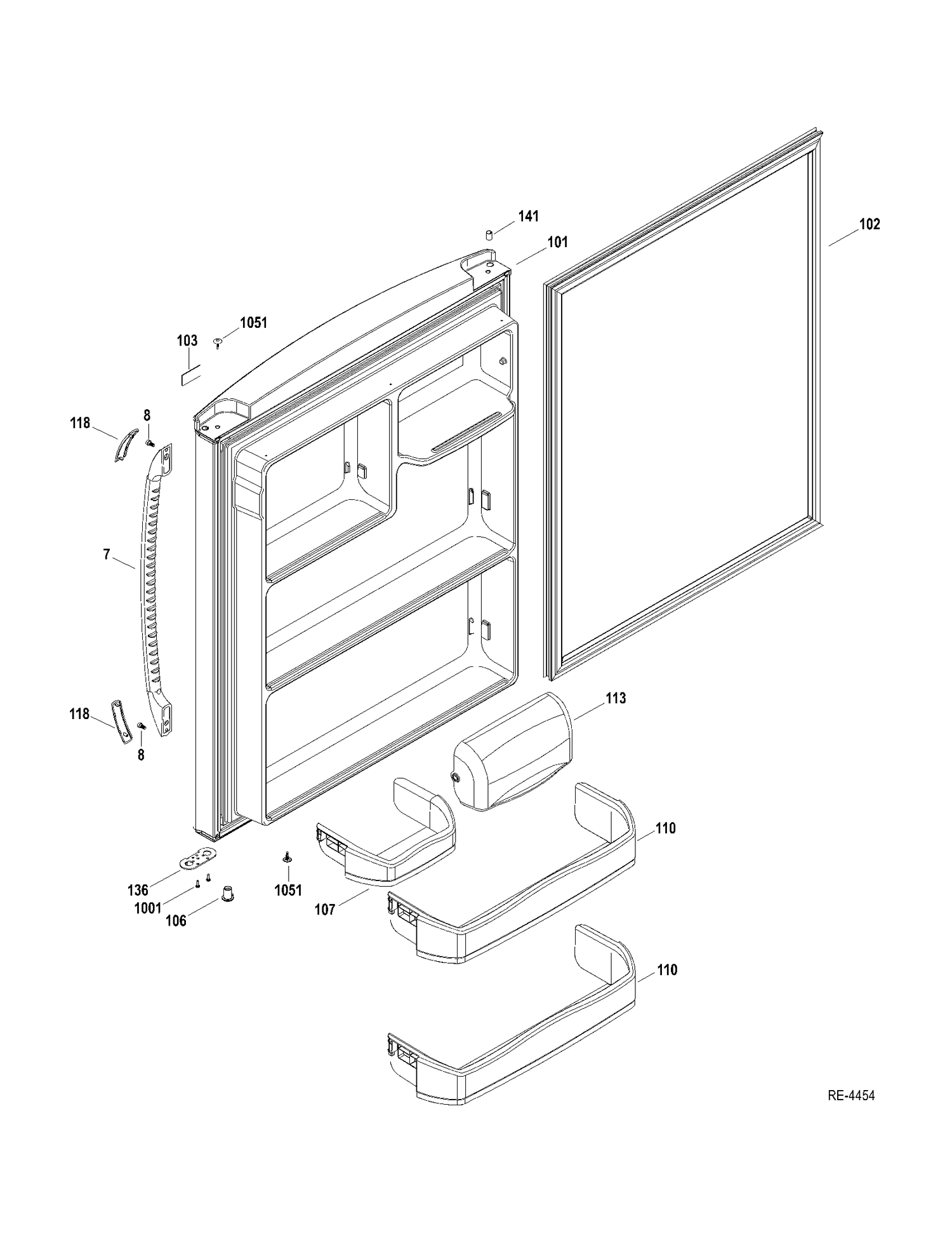 FF DOOR Diagram and Parts List for HBRC0GAXERWW  General Electric Refrigerator