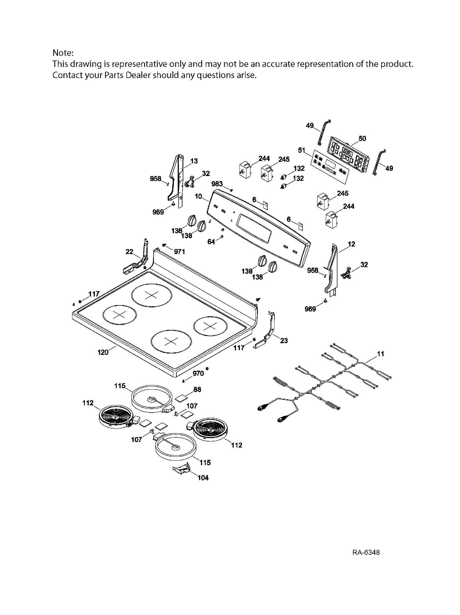 CONTROL PANEL & COOKTOP Diagram and Parts List for JCB635SF3SS  General Electric Range