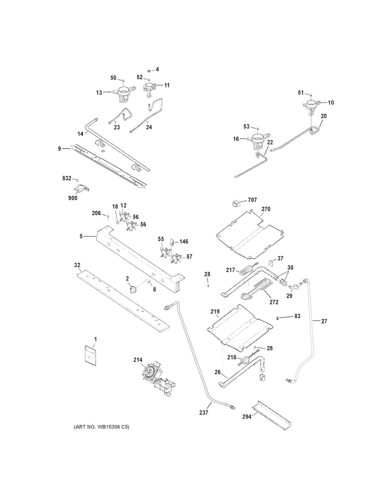 Gas & Burner Parts Diagram and Parts List for JGB645SEK1SS  General Electric Range
