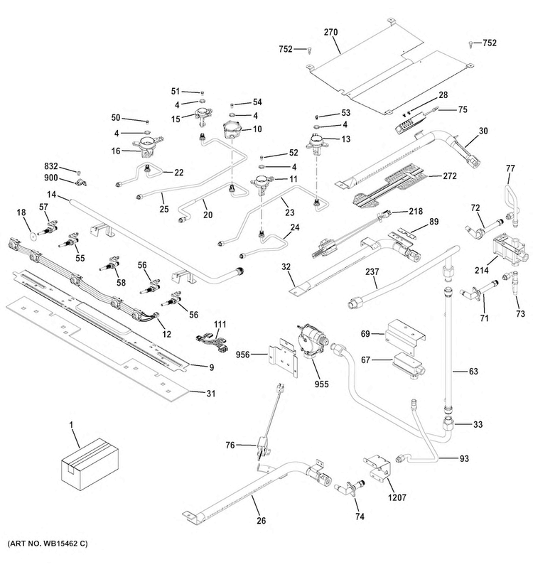 Gas & Burner Parts Diagram and Parts List for JGB860EEJ3ES  General Electric Range