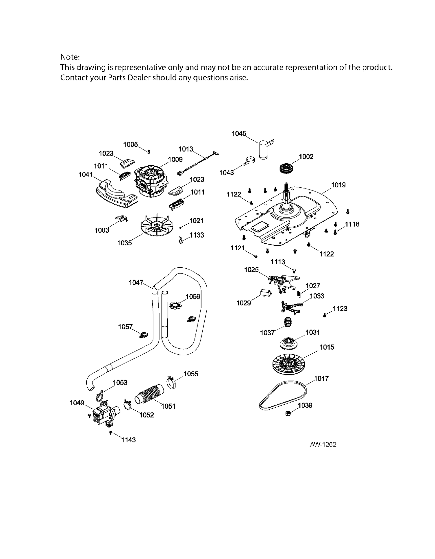 DRIVE COMPONENTS WASHER Diagram and Parts List for GUAP270EM4WW  General Electric Dryer