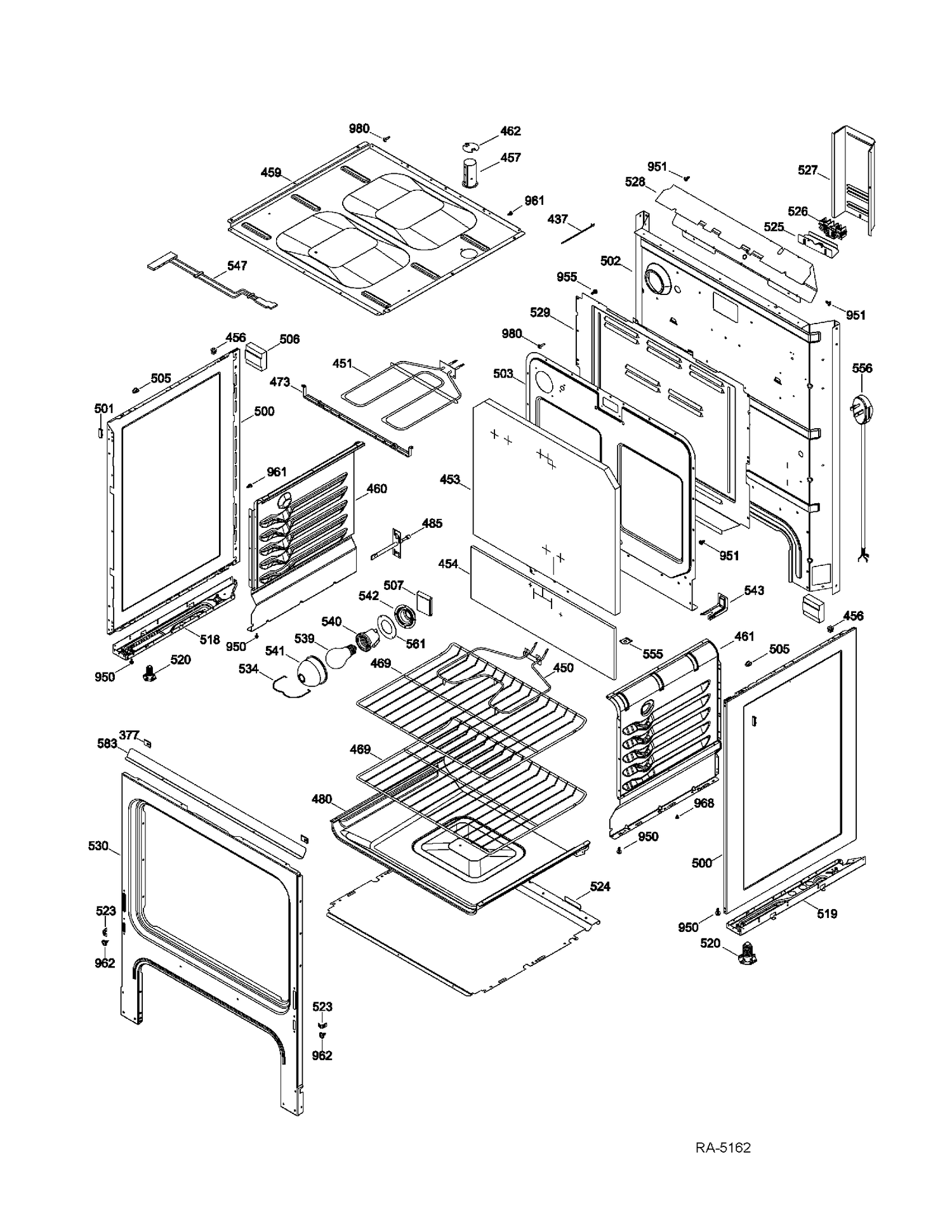 BODY PARTS Diagram and Parts List for JCBS250T2WW  General Electric Range