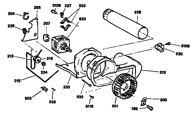 Blower & Drive Asm. Diagram and Parts List for DDE8509RMC  General Electric Dryer