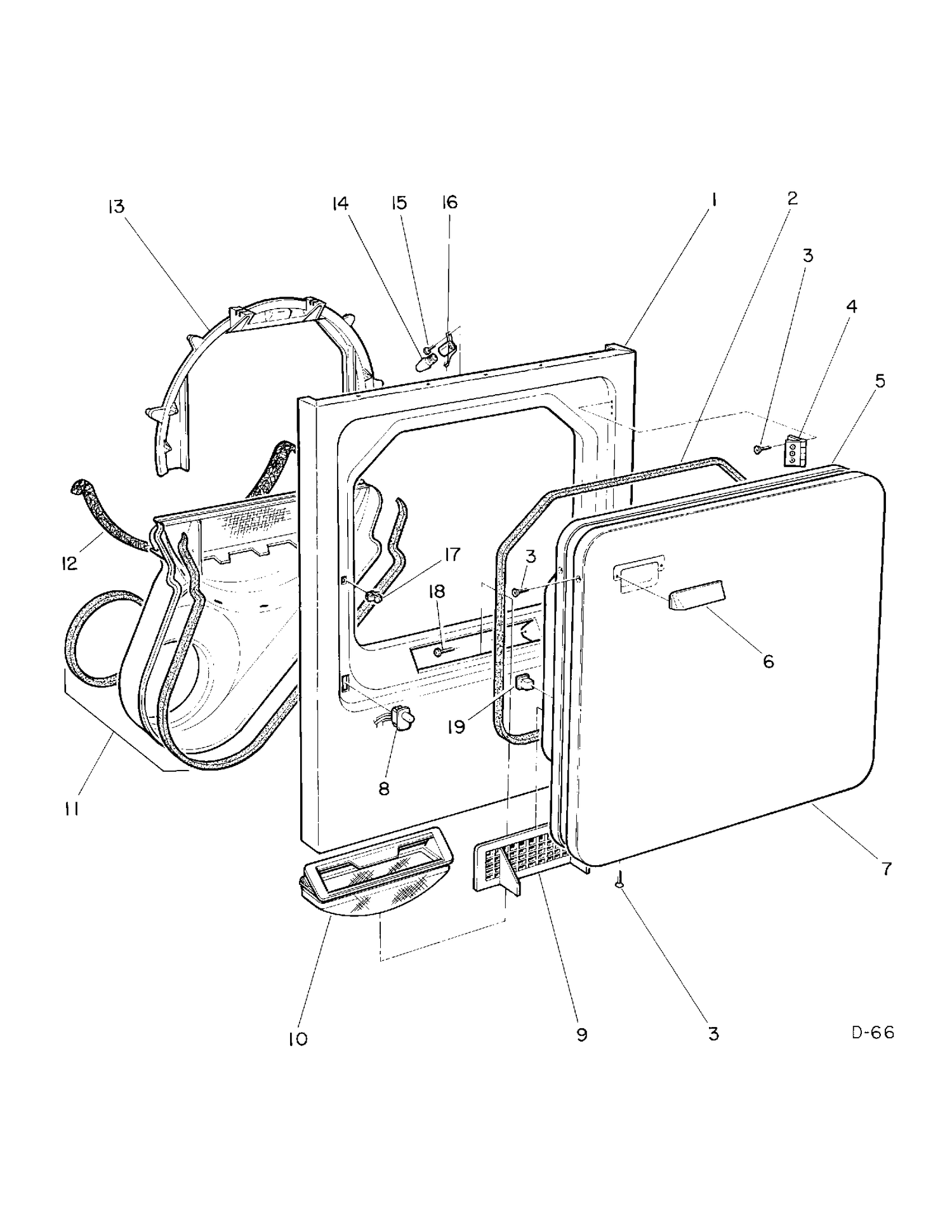 CABINET FRONT & DOOR Diagram and Parts List for VD9100M*429  General Electric Dryer
