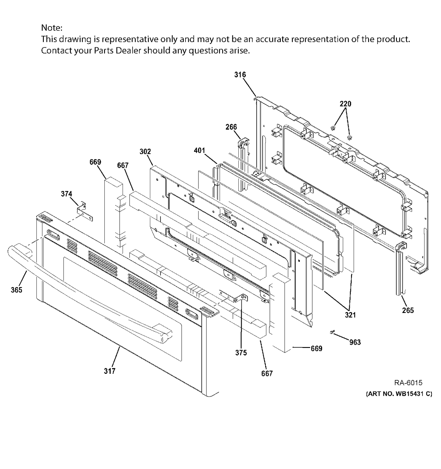 UPPER DOOR Diagram and Parts List for JCGB860SEJ1SS  General Electric Range