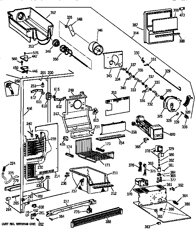 Freezer Section Diagram and Parts List for TFX24PRXDWW  General Electric Refrigerator