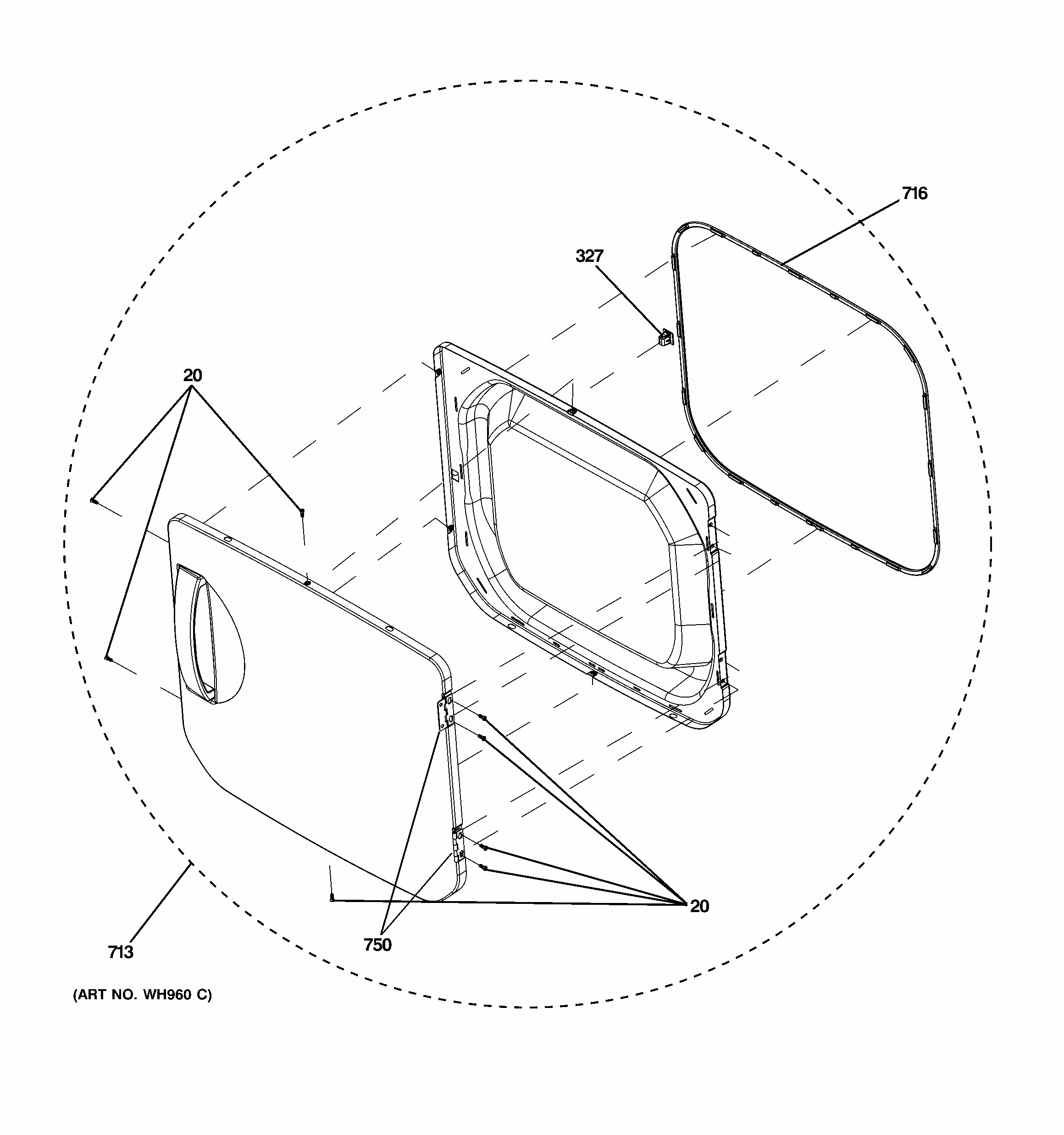 Door Assembly Diagram and Parts List for 36371542211  Kenmore Washer Dryer Combo