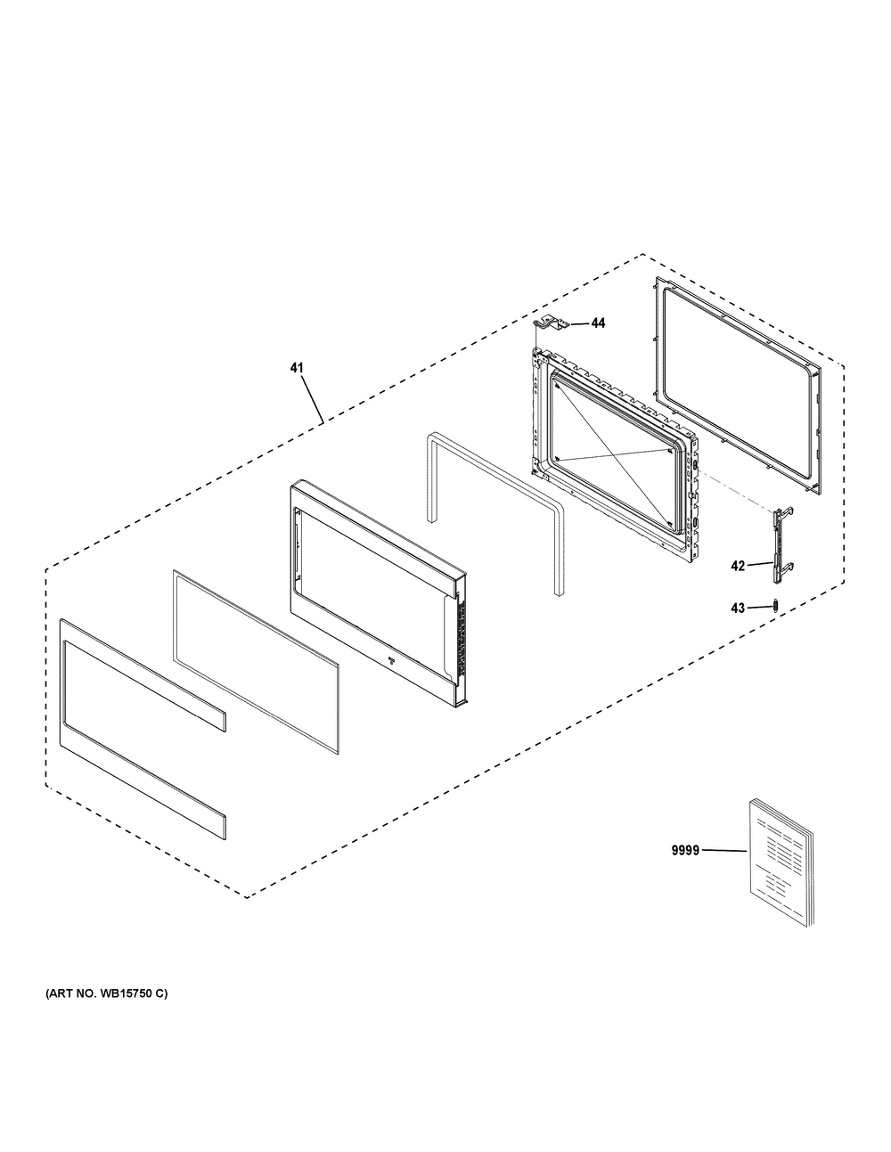 Door Parts Diagram and Parts List for PCWK15C1W1SS  General Electric Microwave Oven Combo