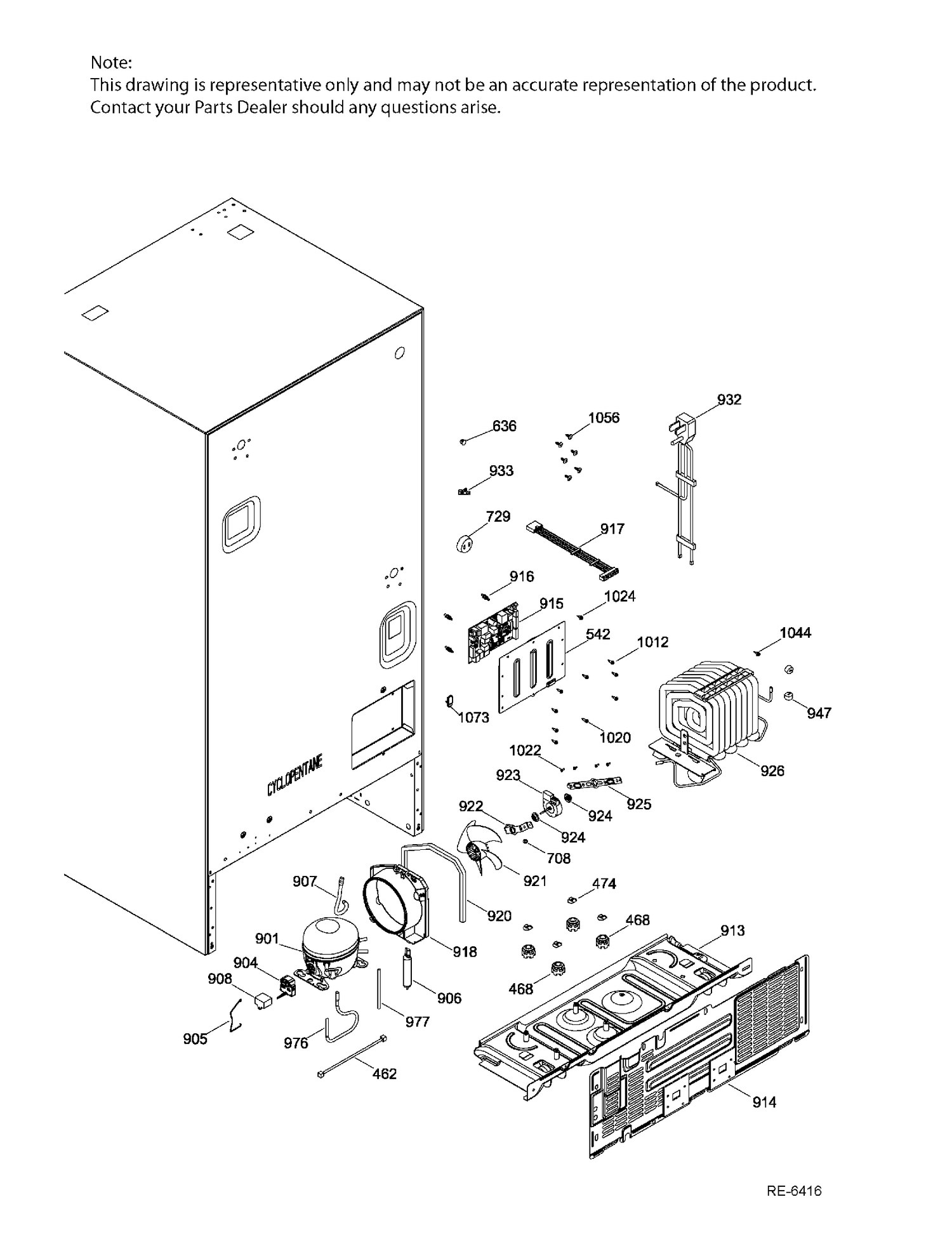 SEALED SYSTEM & MOTHERBOARD Diagram and Parts List for GDE21DMKAKES  General Electric Refrigerator