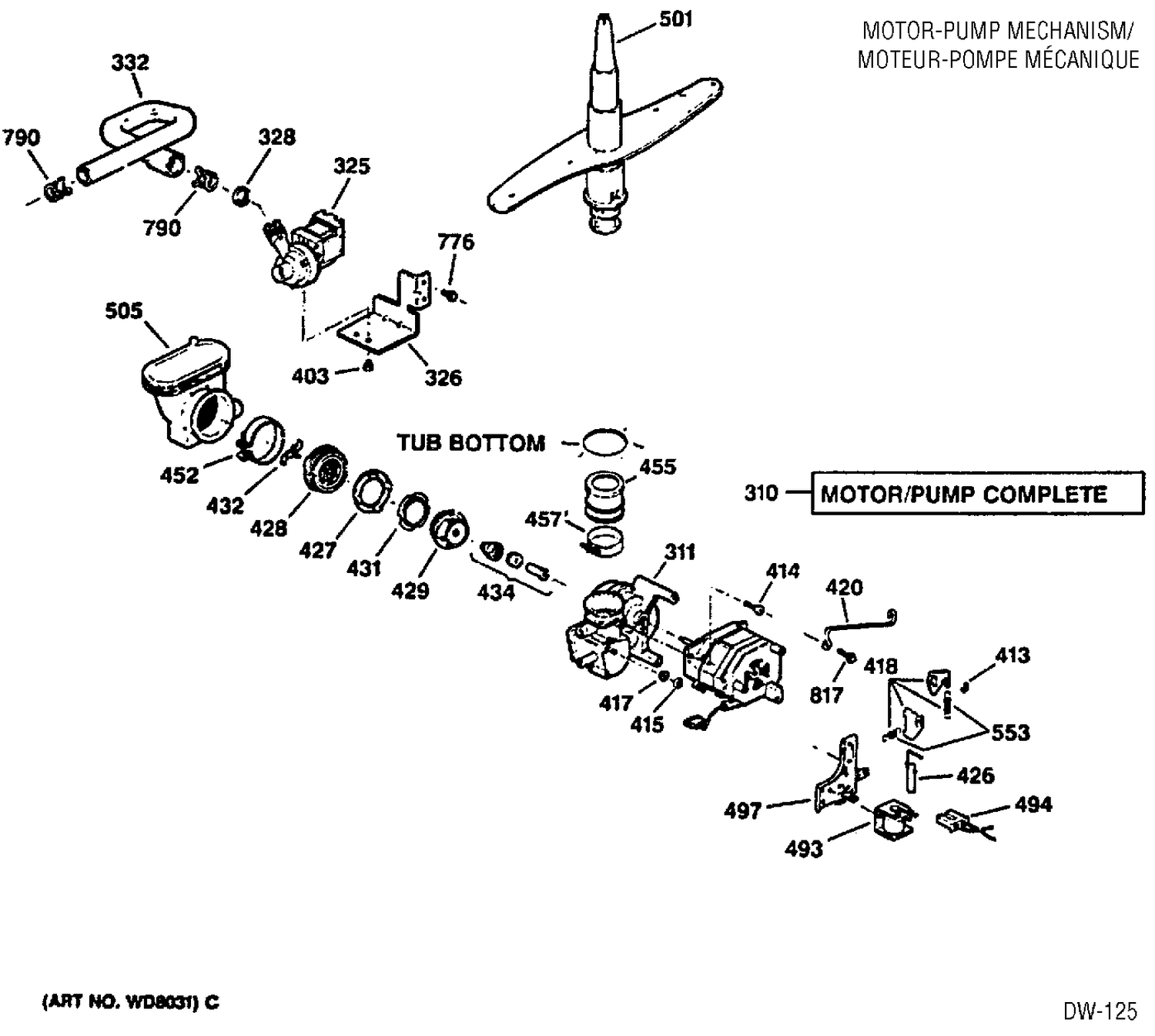 MOTOR & PUMP Diagram and Parts List for GSD4911X00WW  General Electric Dishwasher