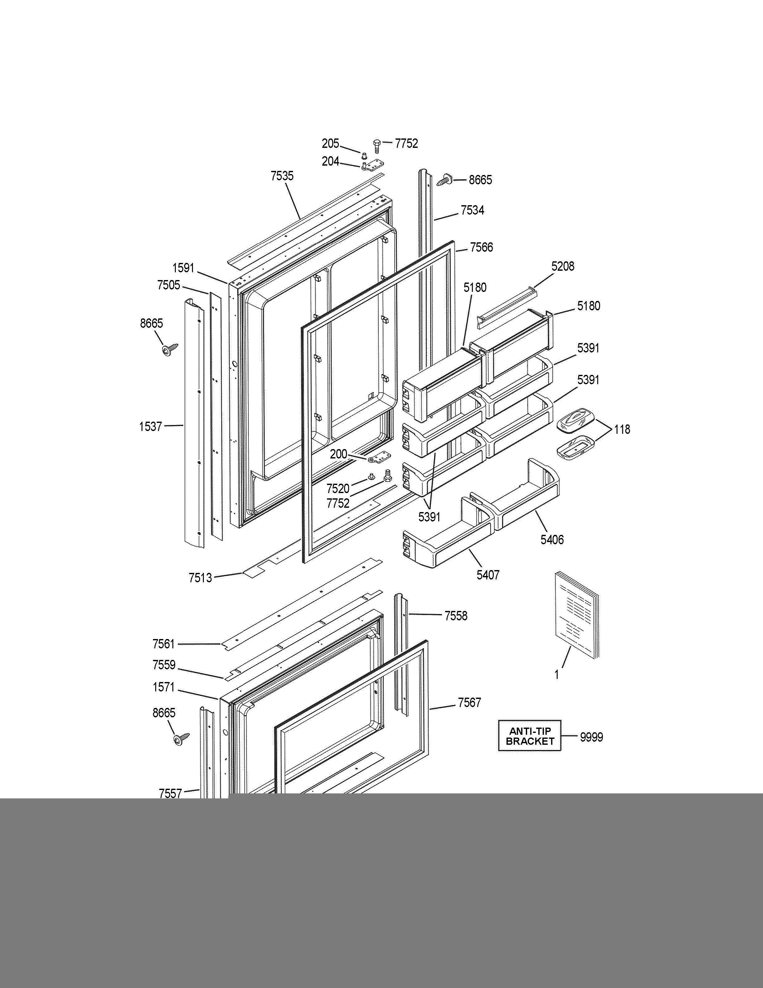 DOORS Diagram and Parts List for ZIC360NHDRH  General Electric Refrigerator
