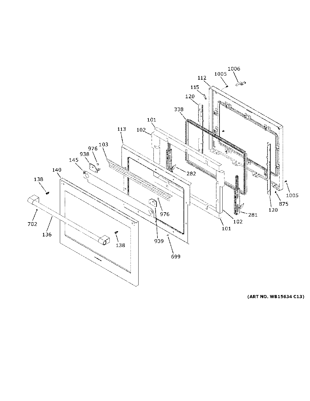 Door Diagram and Parts List for ZTS90DPSN2SS  General Electric Wall Oven
