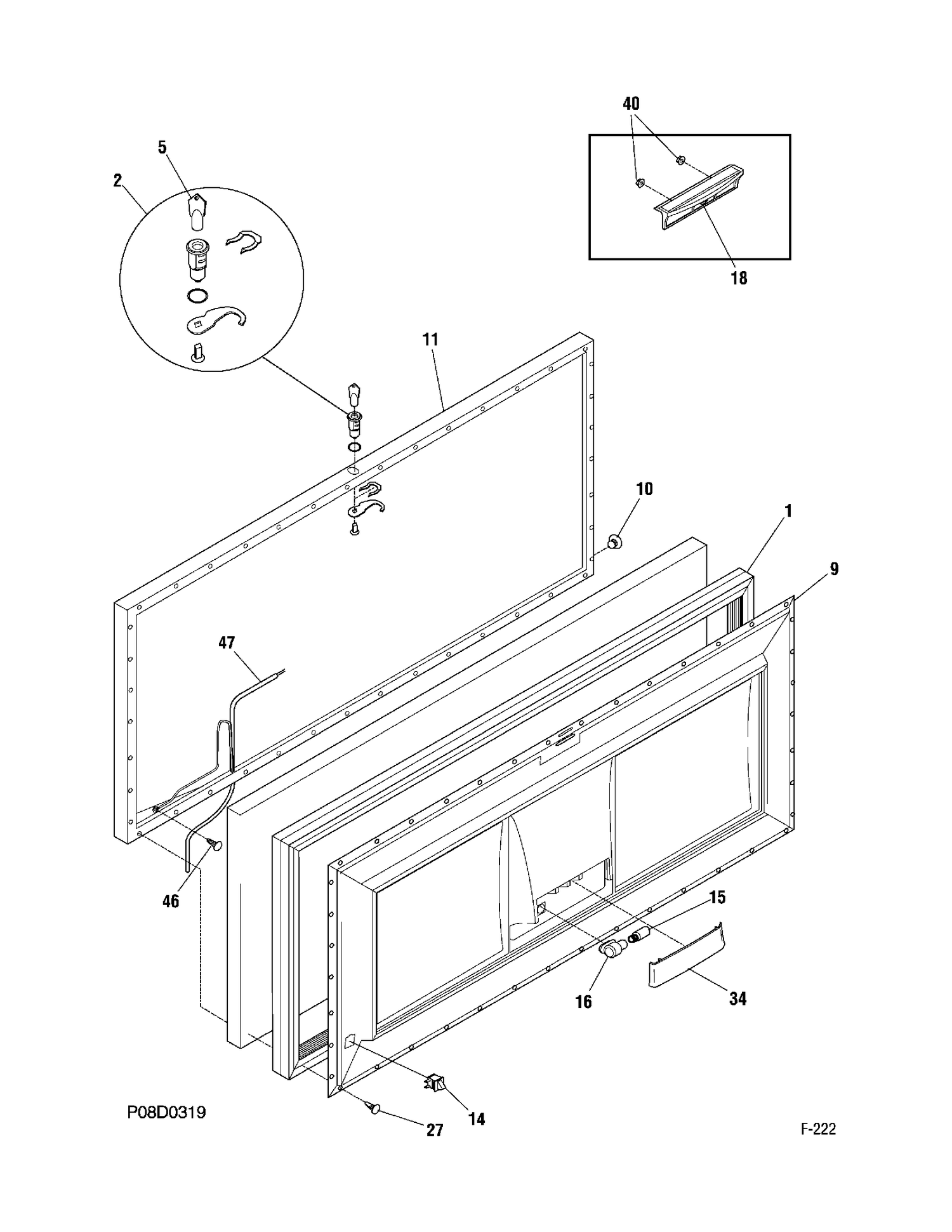 DOOR Diagram and Parts List for FCM20DMBWH  General Electric Freezer