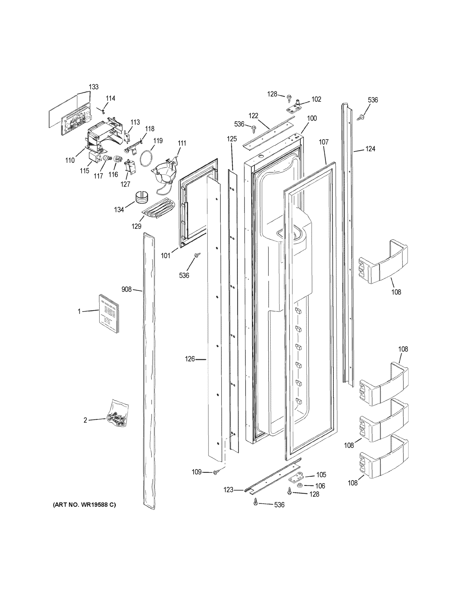 FREEZER DOOR Diagram and Parts List for ZISB420DRK  General Electric Refrigerator