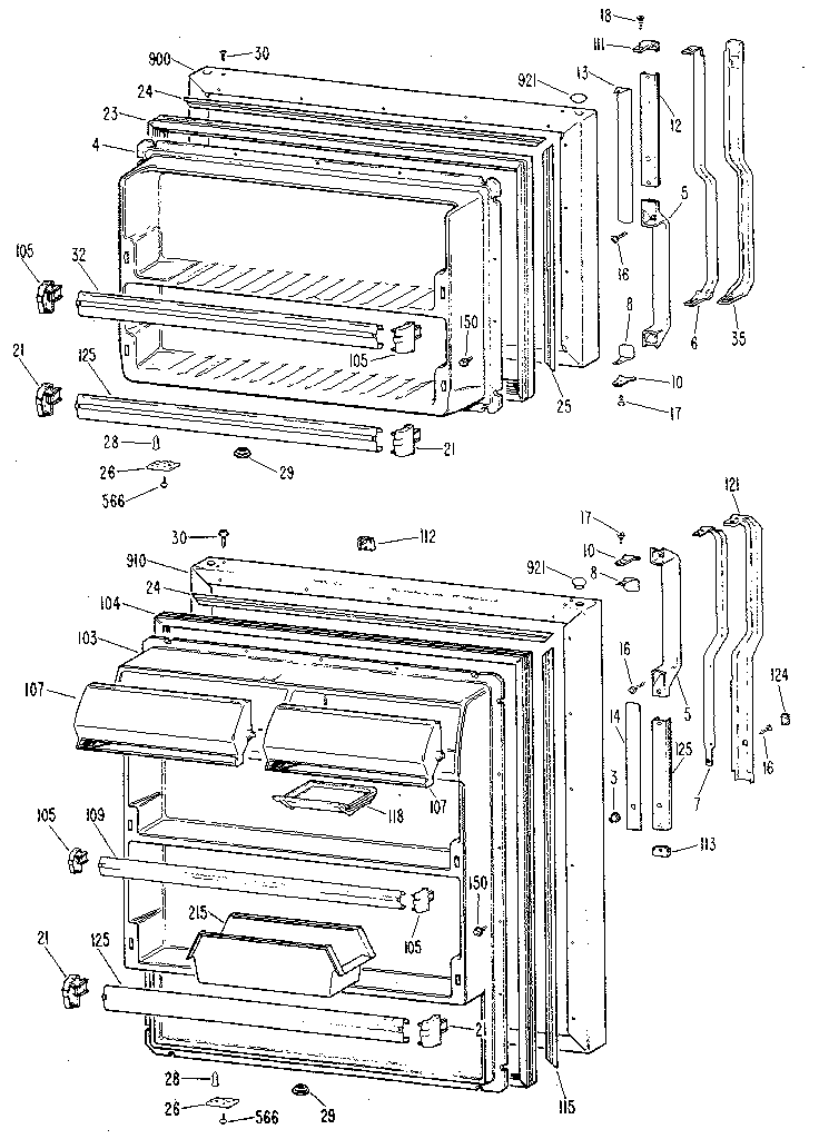 Doors Diagram and Parts List for TBX21PKER  General Electric Refrigerator