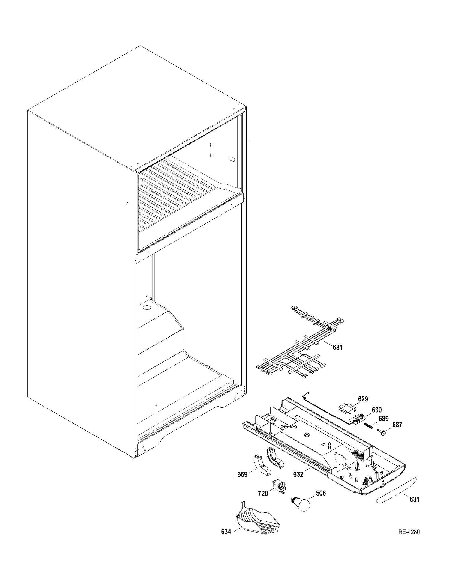 FF SECTION Diagram and Parts List for GTRS0KBZALSS  General Electric Refrigerator