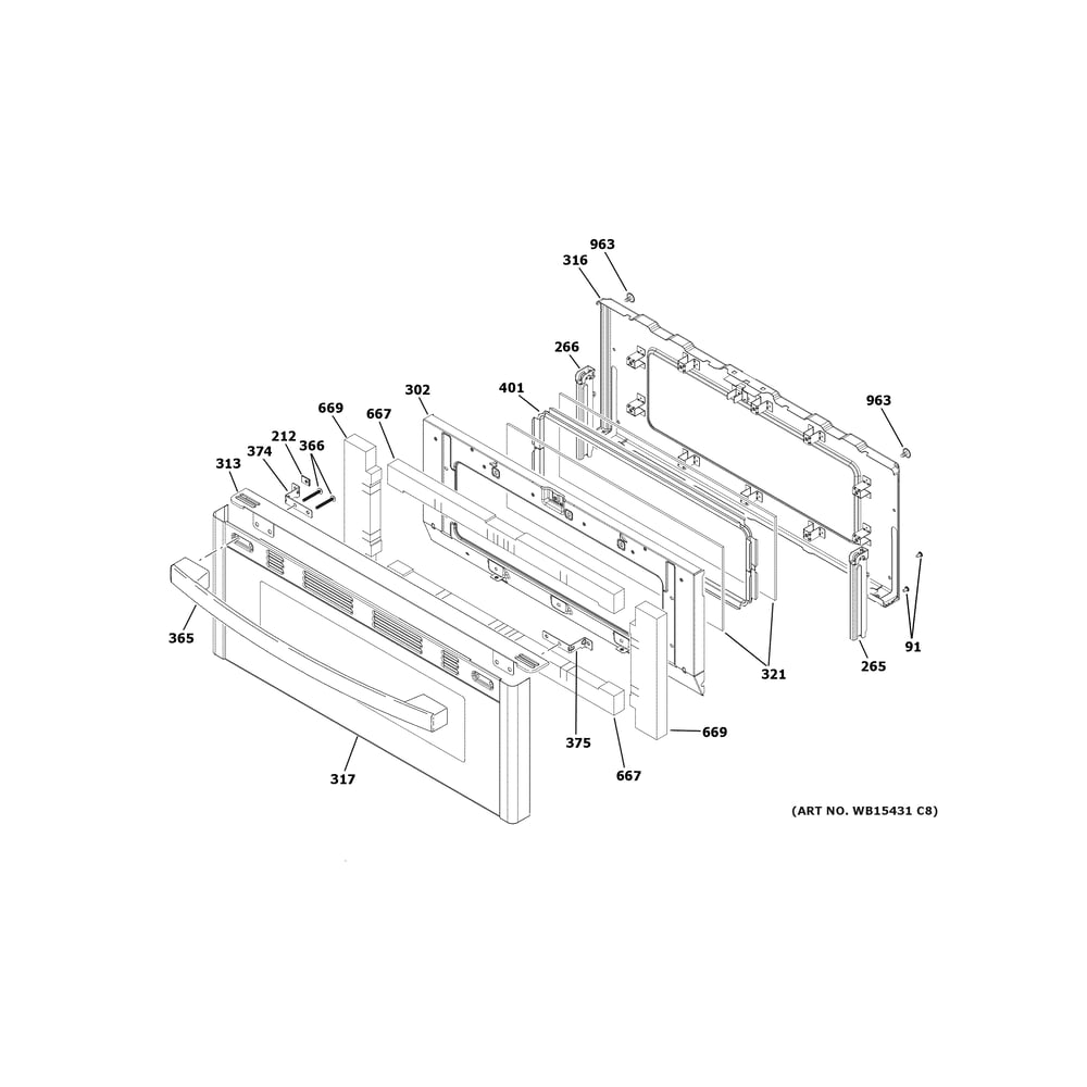 Upper Door Diagram and Parts List for JGBS86SP4SS  General Electric Range