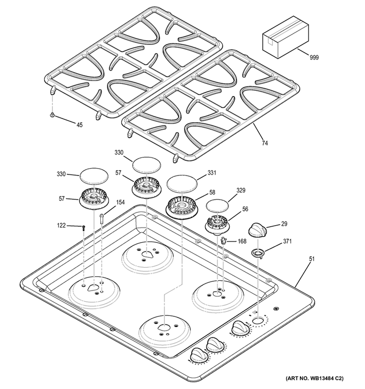 Control Panel & Cooktop Diagram and Parts List for JGP329DET3BB  General Electric Cooktop