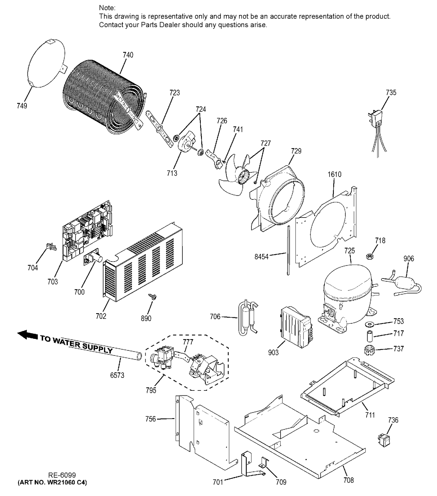 MACHINE COMPARTMENT Diagram and Parts List for ZISB360DHA  General Electric Refrigerator