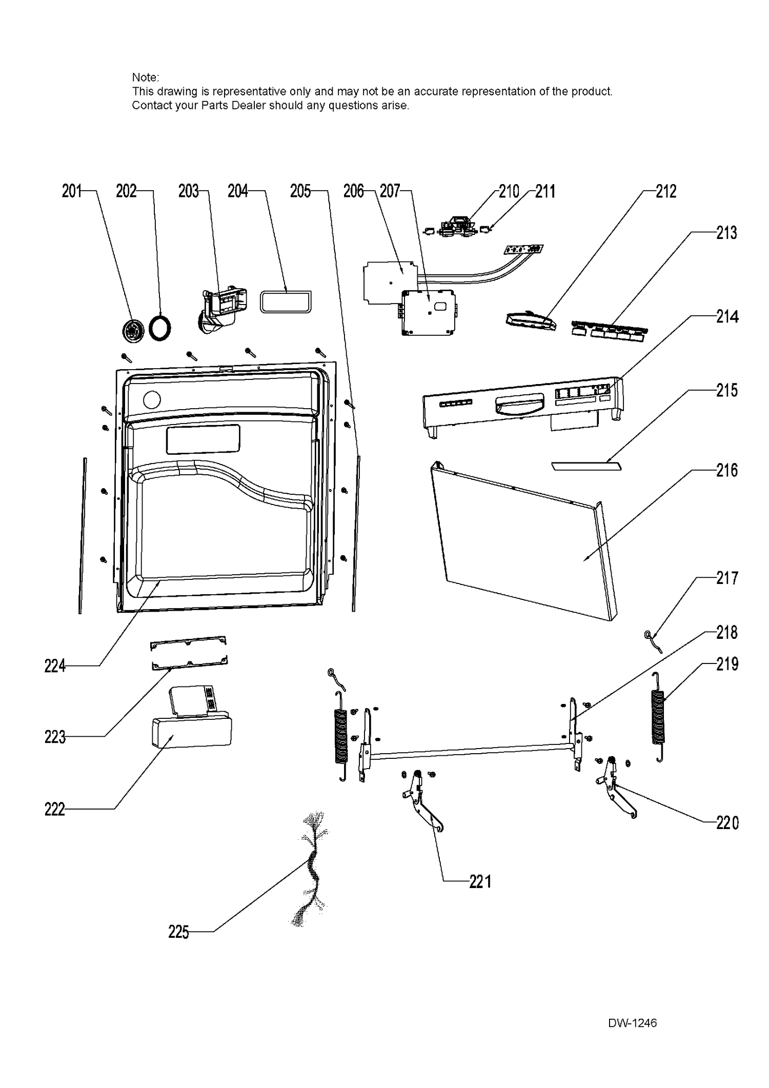 DOOR ASM Diagram and Parts List for GDF410SGF1BB  General Electric Dishwasher