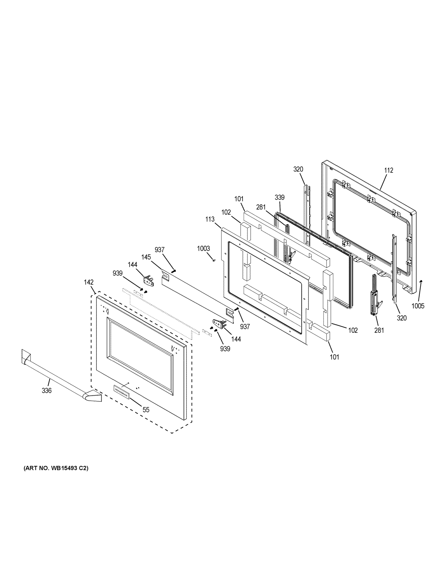 LOWER DOOR Diagram and Parts List for ZET2FL1SS  General Electric Wall Oven