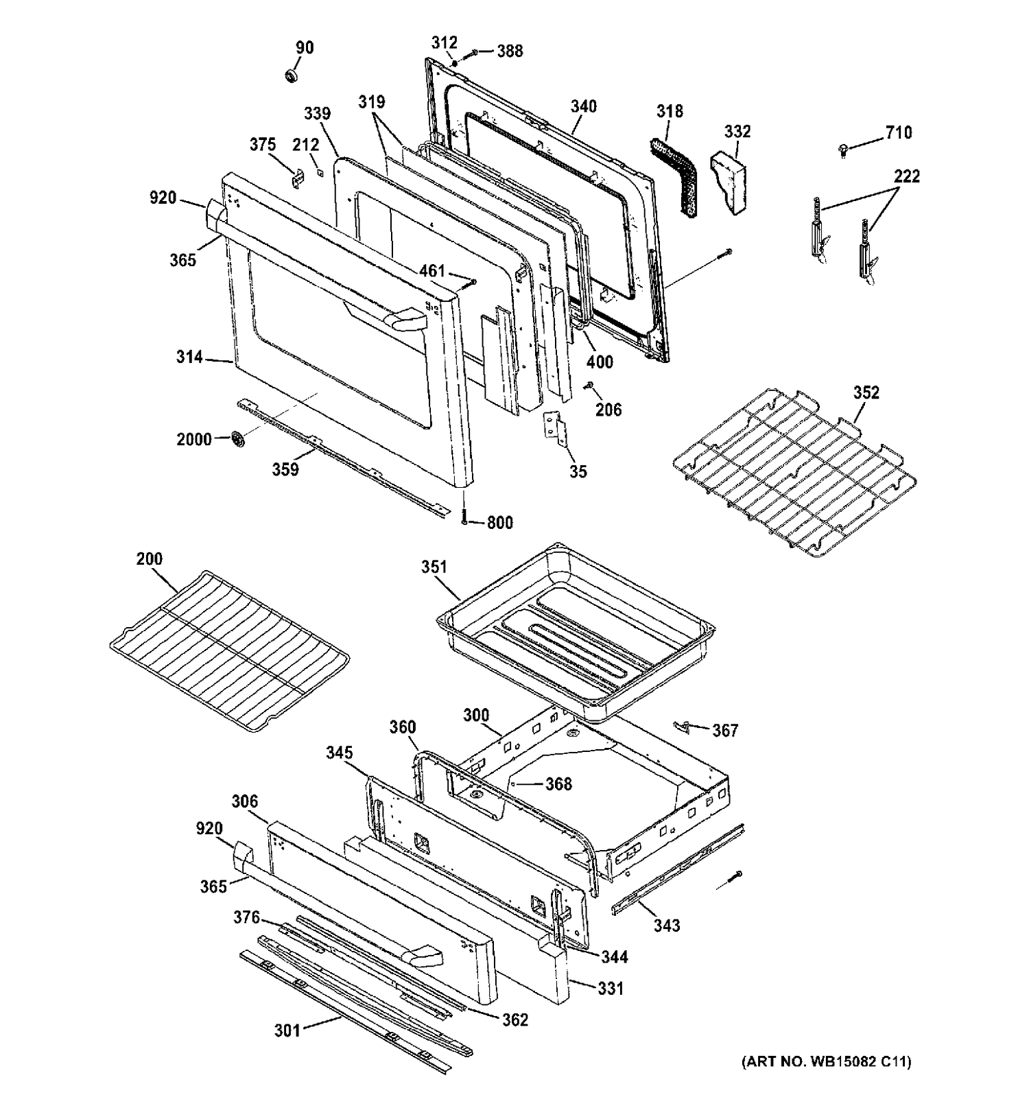 DOOR & DRAWER PARTS Diagram and Parts List for CCGS985SET5SS  General Electric Range