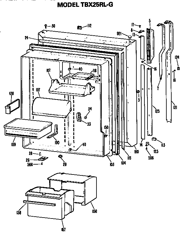 Fresh Food Door Diagram and Parts List for TBX25RLGR  General Electric Refrigerator
