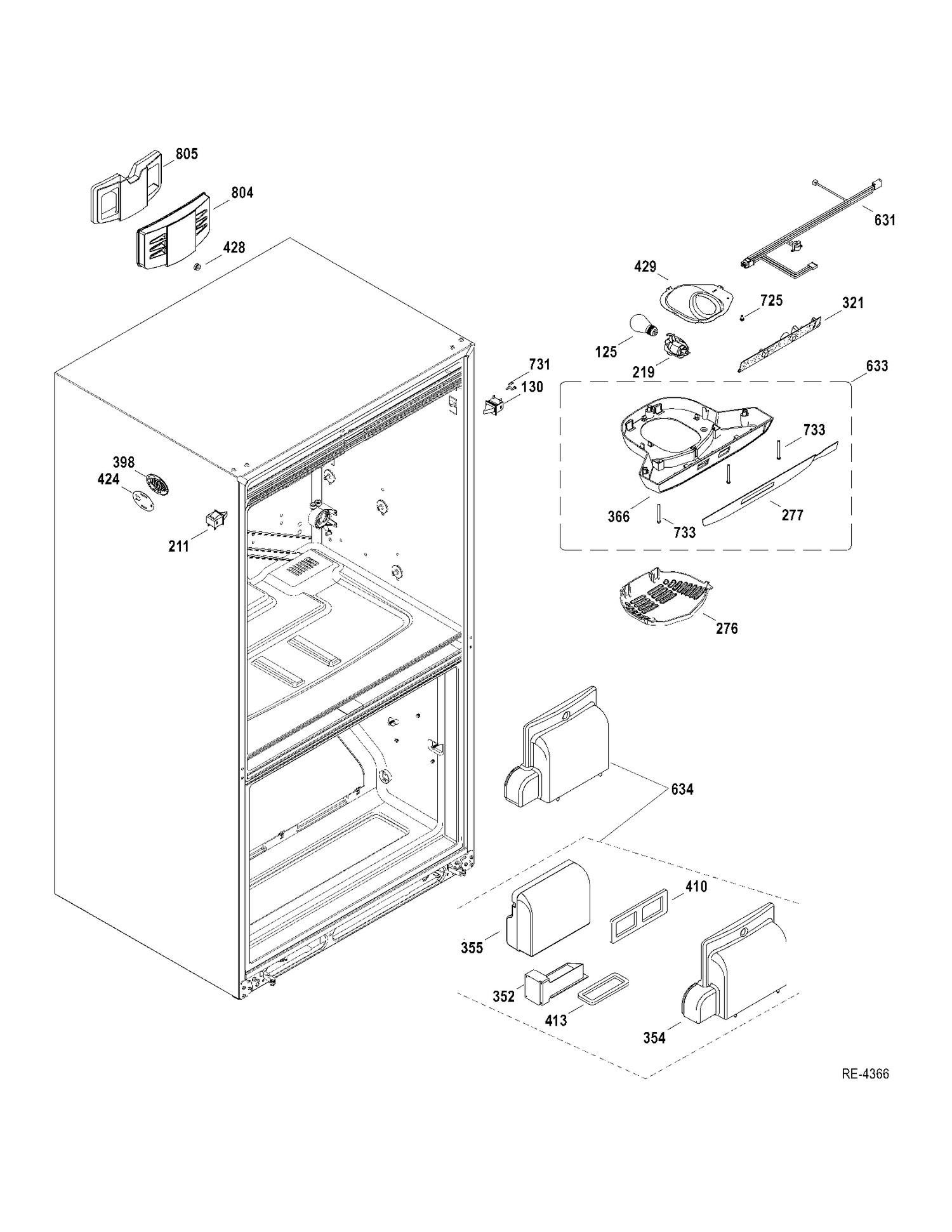 FF SECTION Diagram and Parts List for PDRS3MBYARSS  General Electric Refrigerator
