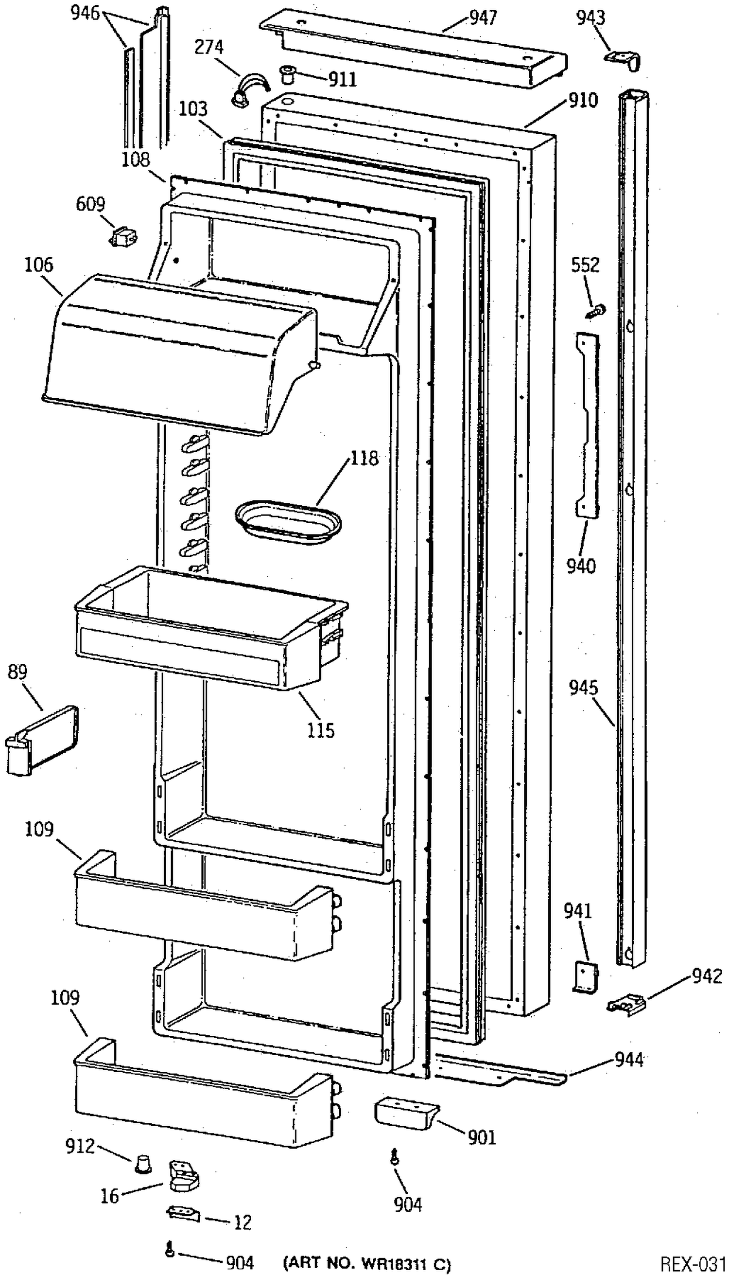 REFRIGERATOR DOOR Diagram and Parts List for TPX24B1YAWW  General Electric Refrigerator
