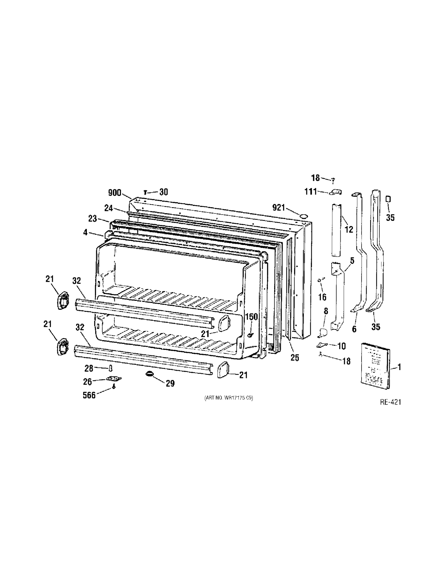 FREEZER DOOR Diagram and Parts List for 31861-1  General Electric Refrigerator