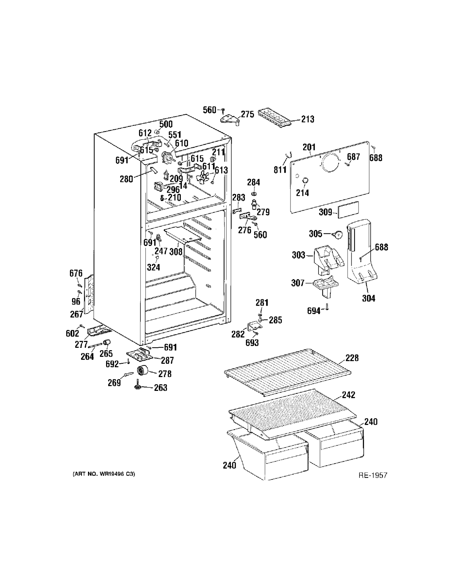 CABINET Diagram and Parts List for MTS18BBRFRWW  General Electric Refrigerator