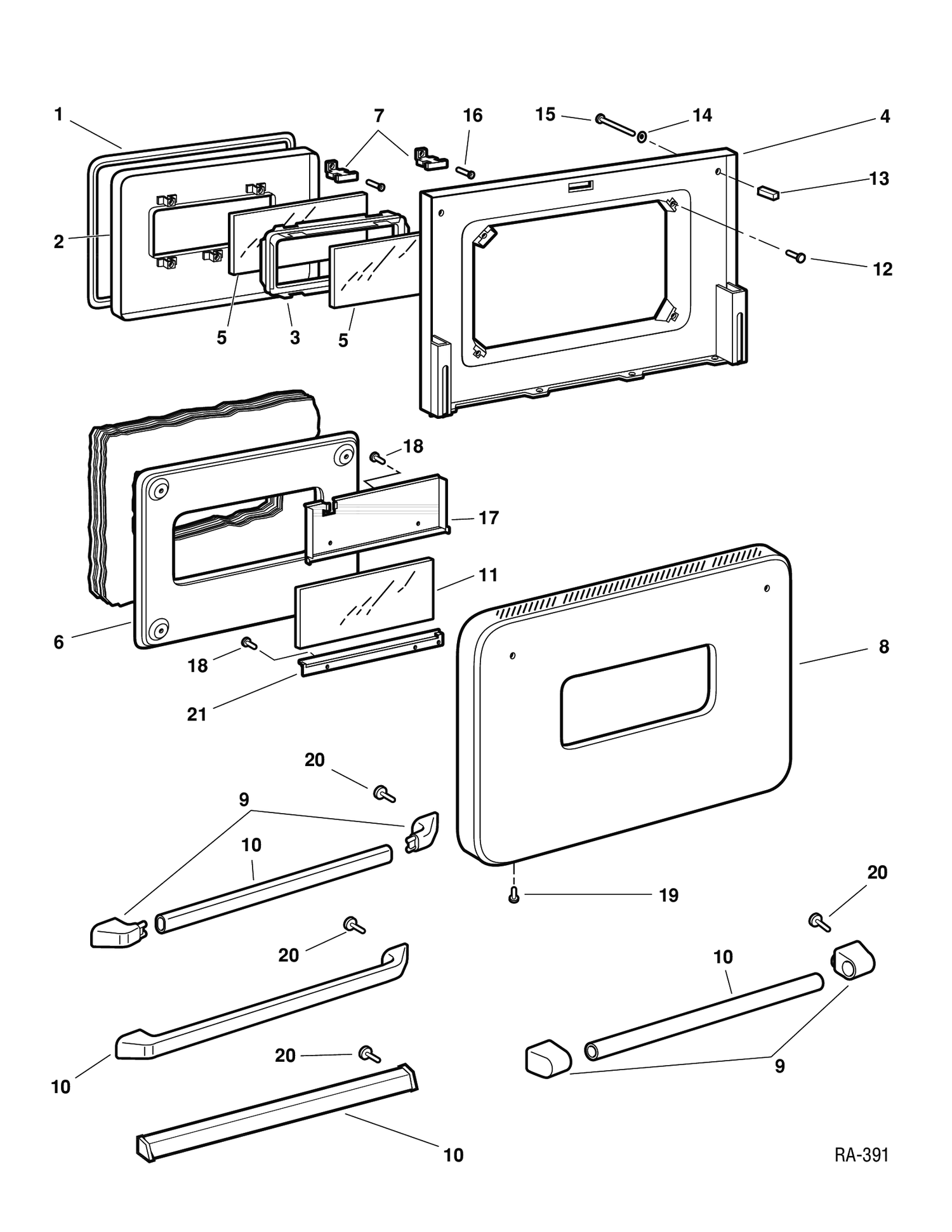 DOOR ASSEMBLY Diagram and Parts List for 12560-3  General Electric Range