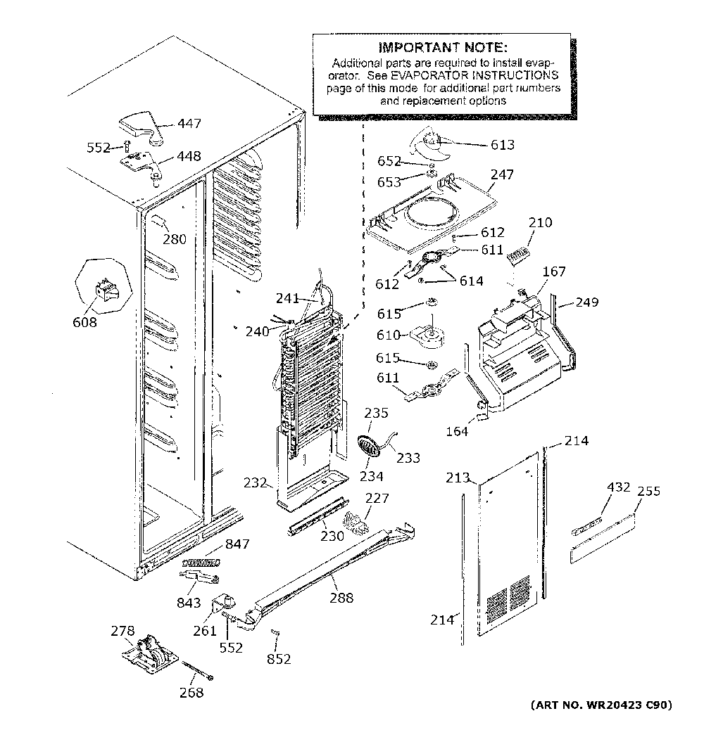 Freezer Section Diagram and Parts List for GSE25GGPBCWW  General Electric Refrigerator