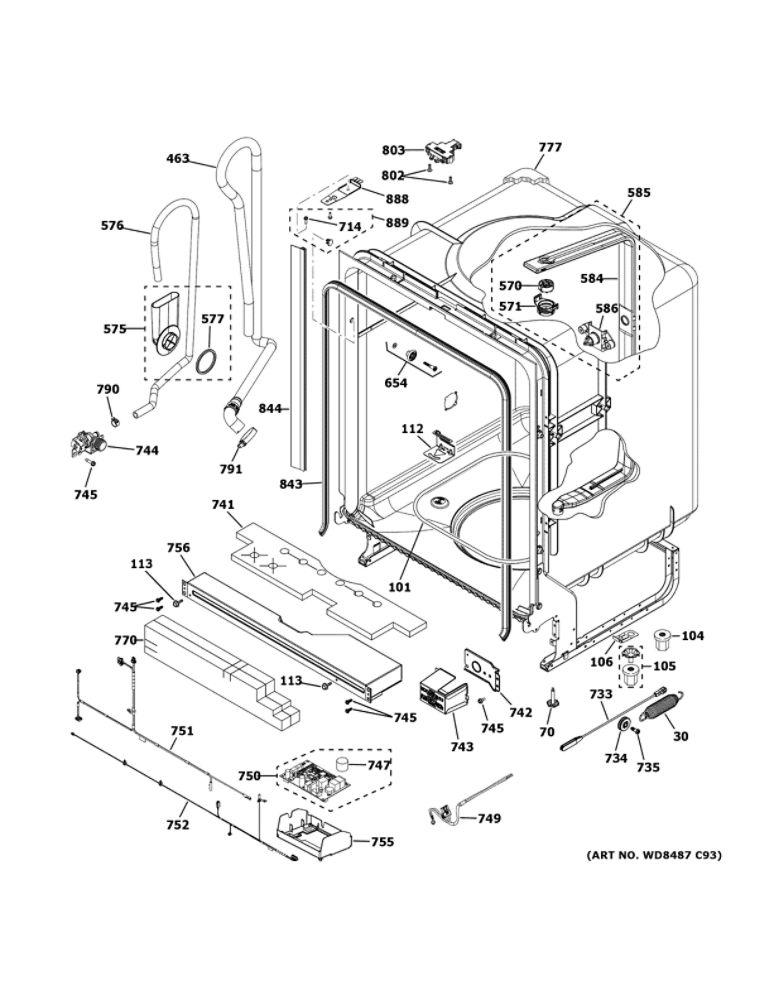 Body Parts 1 Diagram and Parts List for GDT630PGM4BB  General Electric Dishwasher
