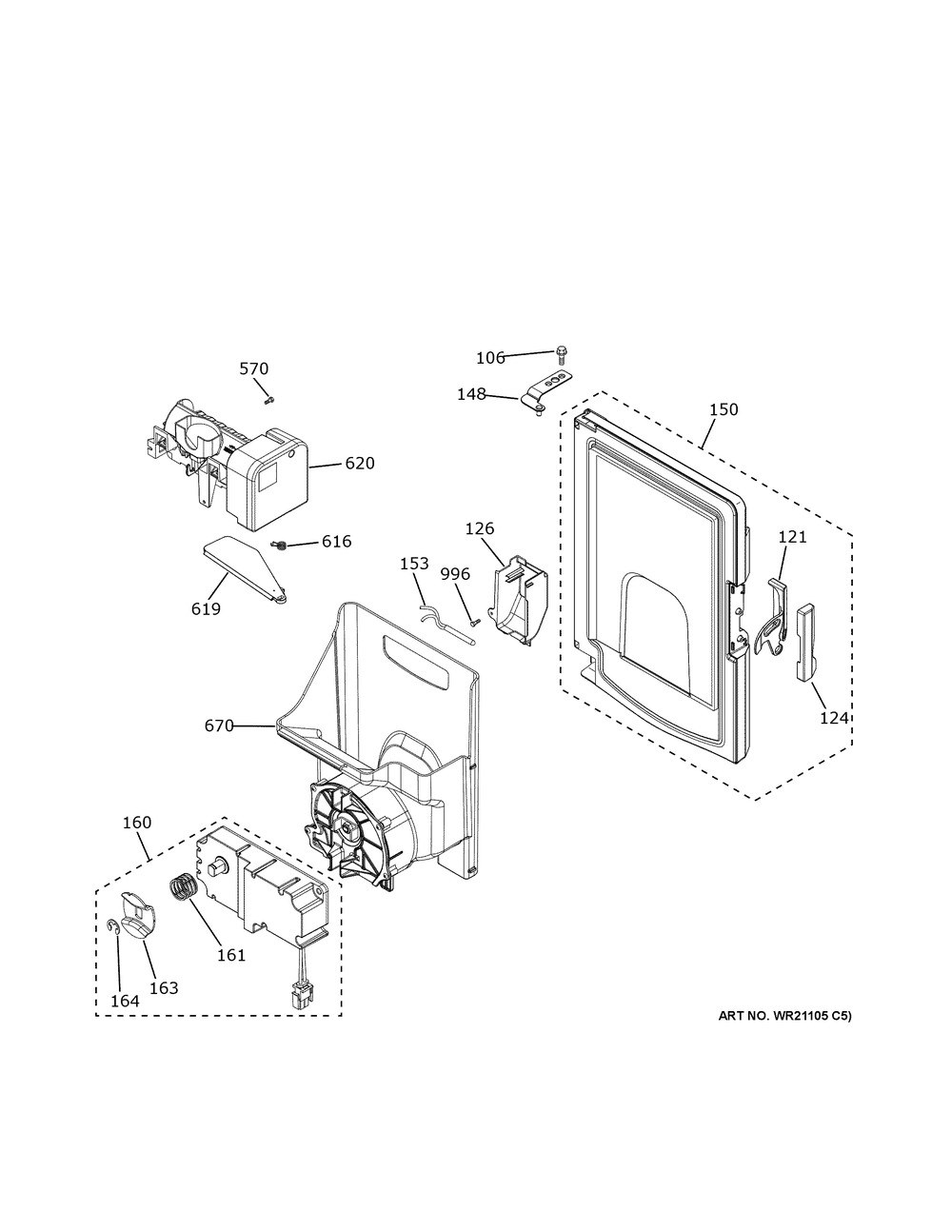 Ice Maker And Dispenser Diagram and Parts List for CFE28UP2MLS1  General Electric Refrigerator