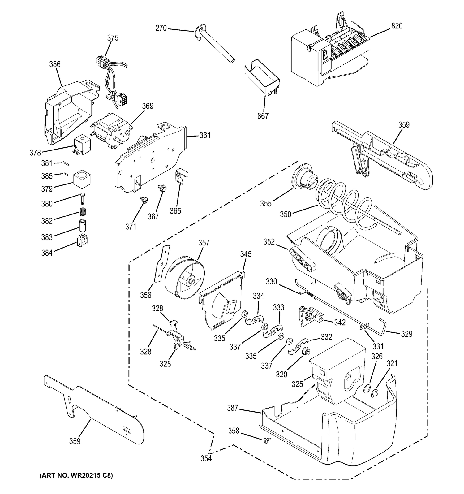 ICE MAKER & DISPENSER Diagram and Parts List for GZS23HSECFSS  General Electric Refrigerator